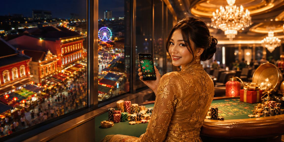 Permainan baccarat dengan suasana Melaka dan pakaian kebaya tempatan